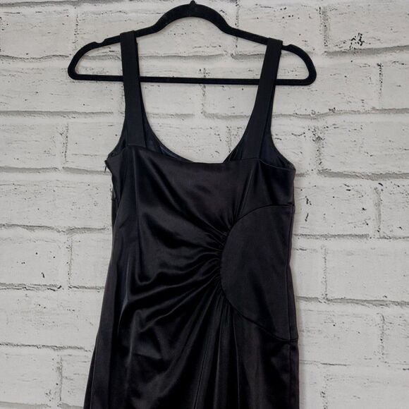 David Meister Women's Solid Black Lined Ruched Side Sheath Dress Size 8 LBD - Picture 4 of 11